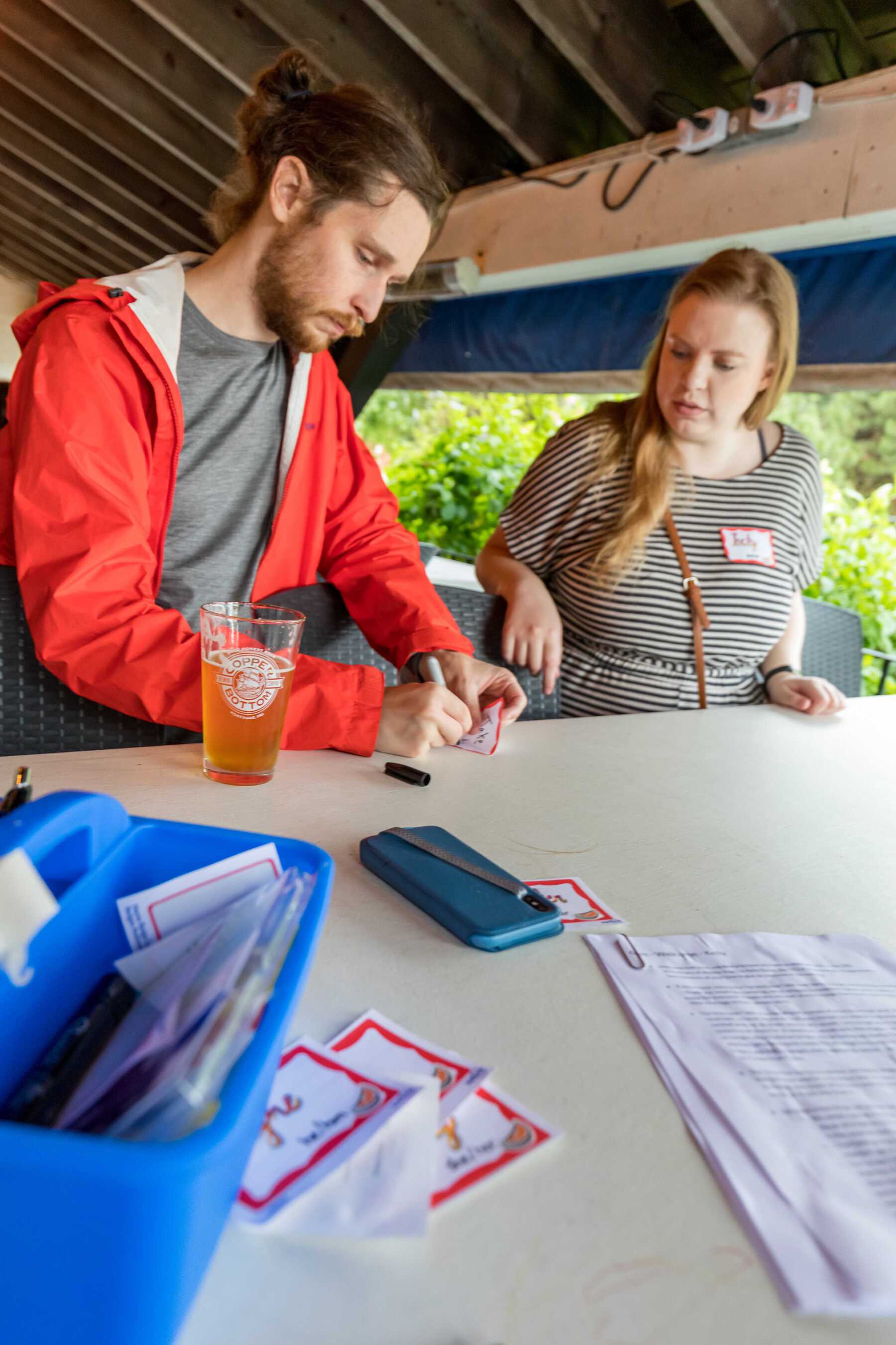 People making name tags