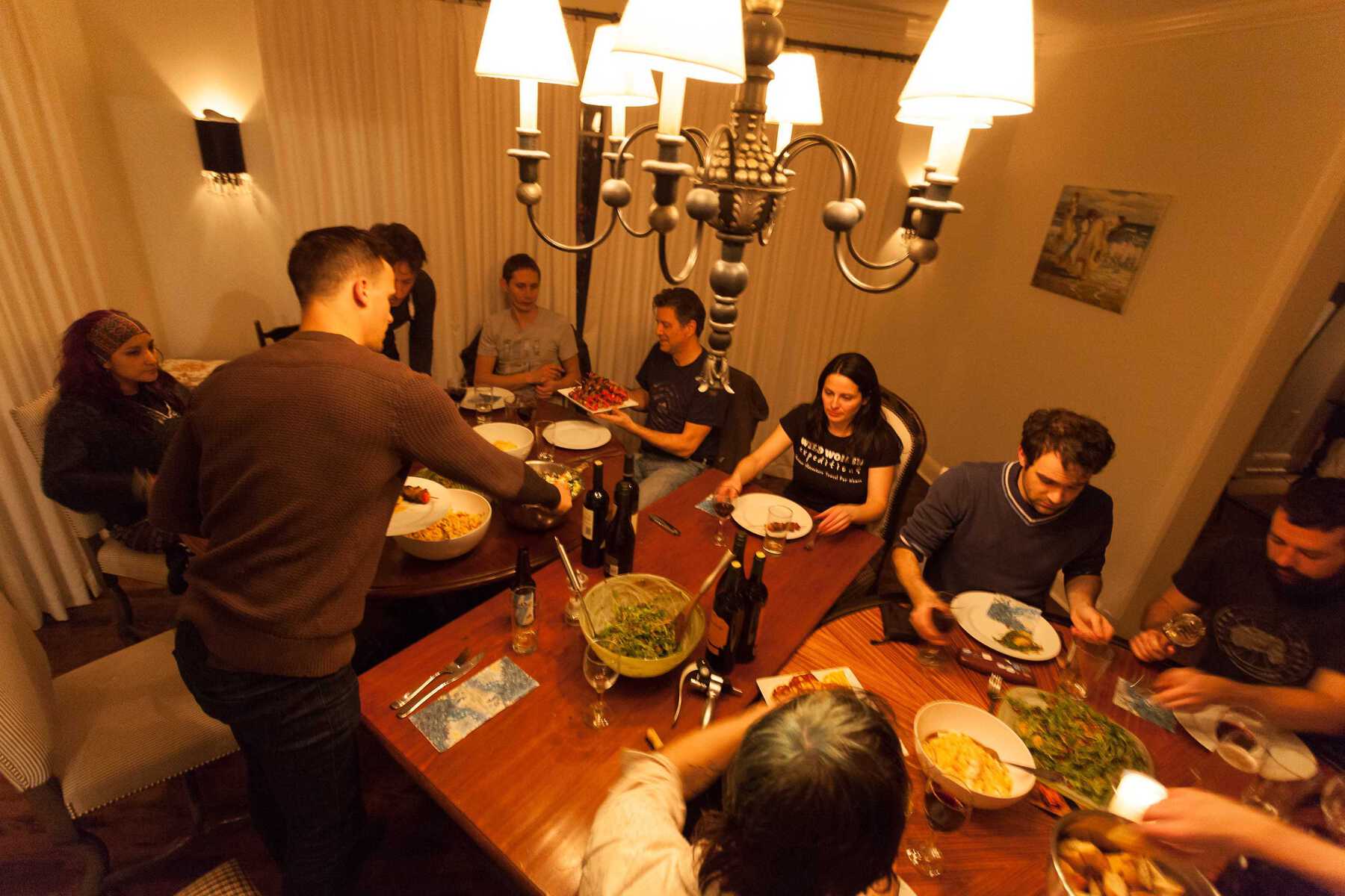 Group eating dinner together