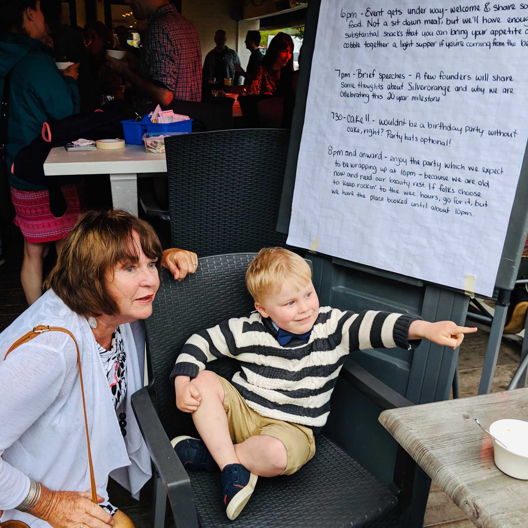 Woman and boy smiling