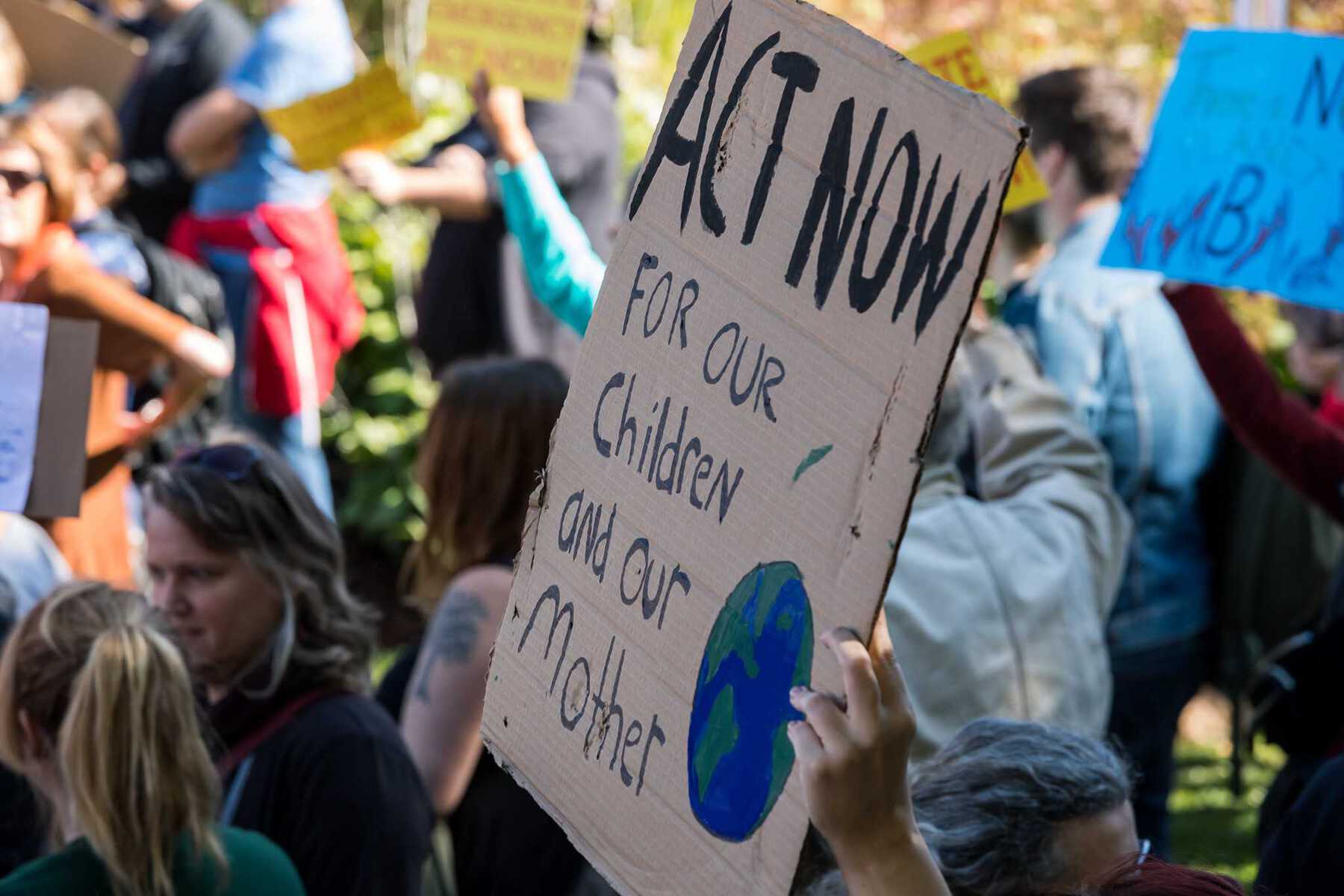 Placard reading 'ACT NOW for our children and our mother'